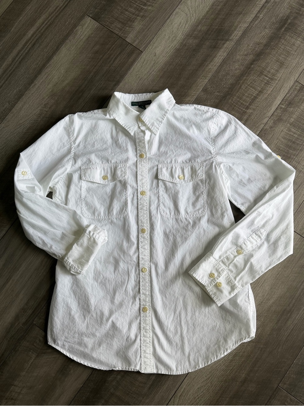 Lauren Jeans Co. Ralph Lauren Women’s White Cotton Button-Up Shirt Sz S Timeless